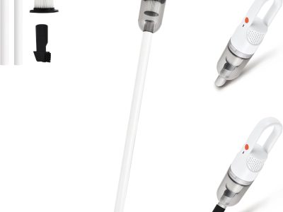 6-in-1 Lightweight Stick Vacuum Cleaner with 100W Powerful Motor, Mini Portable Household Handheld Vacuum Cleaner for Domestic Hard Floors, Carpets and Pet Hair (White Cordless)