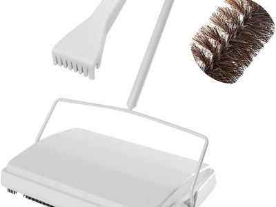 Carpet Floor Sweeper with Horsehair, Non Electric Manual Sweeping, Rotor Brush Heavy Duty for Pet Hair Clean