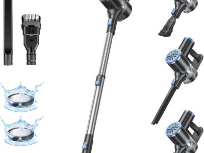 Cordless Vacuum Cleaner with Self-Standing, LED Screen Stick Vacuum Cleaners for Home, Lightweight Powerful Suction Vacuum, 6-in-1 Rechargeable Vacuum for Carpets, Pet Hair, Hardwood Floors
