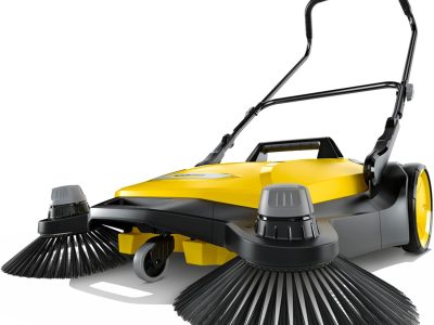 Walk-Behind Outdoor Push Sweeper  for Workshops, Warehouses or Garages - 6X Faster Than a Push Broom, 10 Gallon Capacity, 33.9" Sweeping Width
