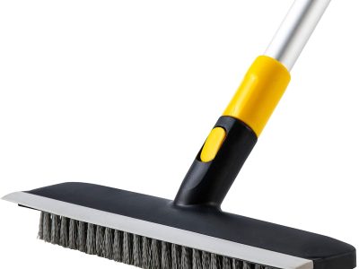 Floor Scrub Brush Telescopic Handle 2 in 1 Scrape Brush Stiff Bristle Shower Scrubber for Cleaning Patio Bathroom Garage Kitchen Wall Deck Tub Tile 55.9 inch Tall