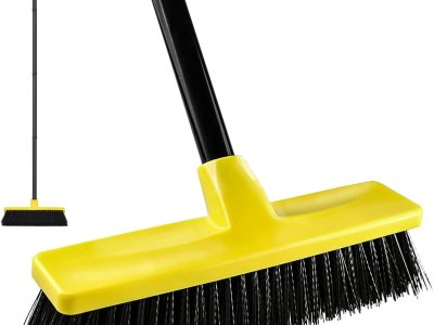 Push Broom Outdoor Indoor Broom 12" Wide,50" Long Handle with Stiff Bristles for Cleaning Scrubbing Deck Driveway Yard Patio Wood Stone Tile Floor