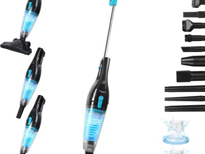 Corded Vacuum Cleaner, 15KPa Powerful Suction with 400W Motor, 12 in 1 Lightweight Bagless Stick Vac with Handheld, Ultra Quiet, for Hardwood Floor Carpet Car Pet Hair