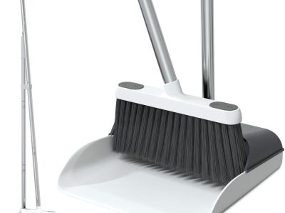 Stand Up Dustpan and Broom Set 50” Long Handle Broom with Dust Pan, 20° Angled for Ergonomic Home Office Indoor Sweeping