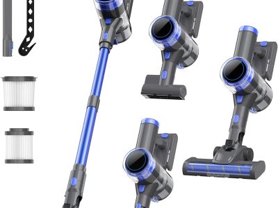 Cordless Vacuum Cleaner, 10 in 1 Powerful Suction Lightweight Vacuum Cleaner for Home, 45Mins Detachable Battery with LED Display Self-Standing Stick Vacuum for HardFloor/Carpet/Pet Hair