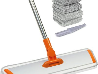 17.5" Microfiber Mop – Floor Flat Mop with 51" Adjustable Stainless Steel Handle, 4 Reusable Pads for Wet & Dry Mopping on Hardwood, Tile, Laminate & Vinyl Floors