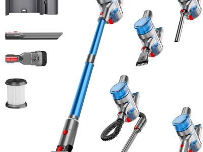 Cordless Vacuum Cleaner, Powerful Stick Vacuum Cleaner for Home with Rechargeable Battery, 6-in-1 Lightweight Handheld Vacuum, 45 Mins Runtime for Hardfloor & Carpets Pet Hair (Blue)