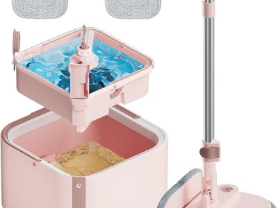 Square Spin Mop and Bucket Set with Self Separation Dirty and Clean Water System