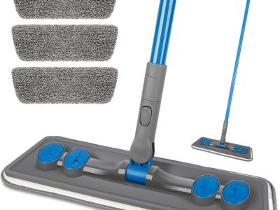 Microfibre Floor Mop for Cleaning Floors, Flat Mop for Laminate Wooden Vinyl Tile, Dust Wet Dry Use for Kitchen Bathroom Wall Cleaning with 3 Washable Chenille Pads