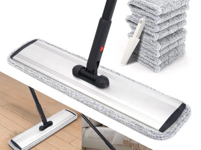 18 Professional Microfiber Mop Large Flat Mops for Floor Cleaning 4 Reusable Washable mop Pads Hardwood Cleaning System Wet and Dust Mop with 61in Long Stainless Steel Handle