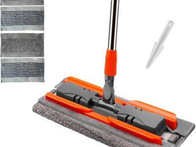 57-inch professional-grade microfiber flat mop with stainless steel telescopic handle and 4 washable cleaning pads, specifically designed for floor cleaning—an essential choice for household cleaning.