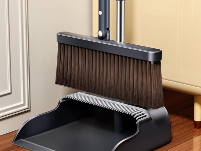 Broom and Dustpan Set, 51.6" Long Handle Broom with Dustpan Combo Set with Dustpan Teeth & Two Broom Heads, Brooms with Dust Pan for Sweeping Indoor Home Kitchen Office Lobby Pet Hair