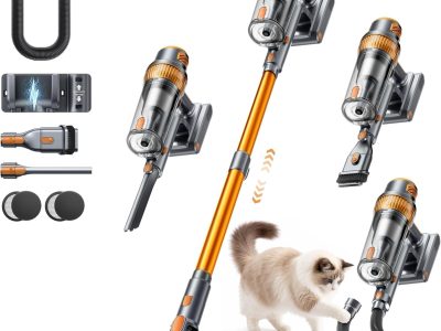 Cordless Vacuum Cleaner, 55KPa 650W 70Mins Stick Vacuum Cleaners for Home, Self-Standing Handheld Vacuum with 3.3Ft Extendable Hose, LED Touch Screen for Pet Hair/Floor/Carpet