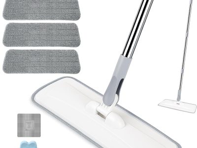Microfiber Mop for Cleaning Floors,55 Inch Extendable Flat Mop with 4 Reusable Washable Pads, 1 hook, 1 wall piece, and 1 scraper, Wet Dry and Dust Mops for Bathroom Kitchen, Floor,Ceramic Tiles
